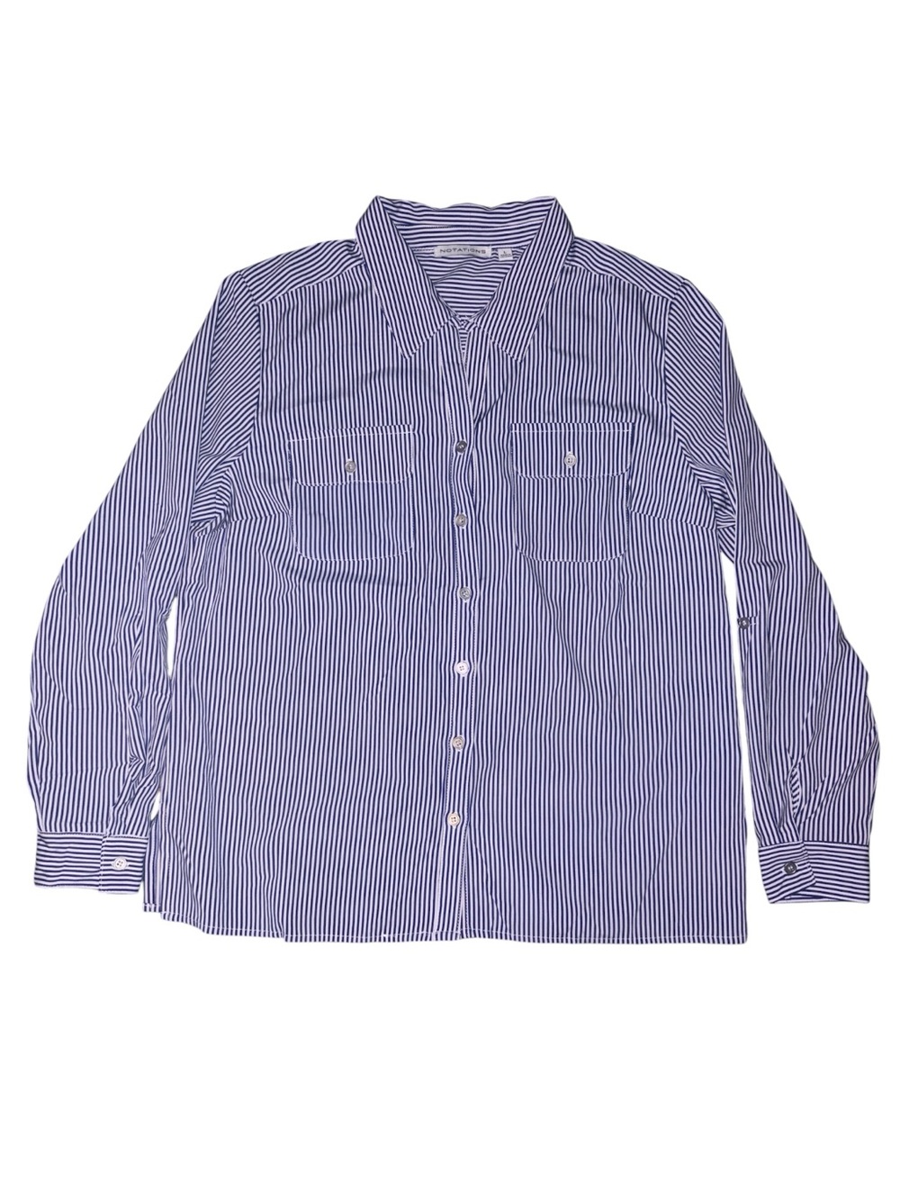 Notations Blue and White Vertical Stripe Button-Down Shirt